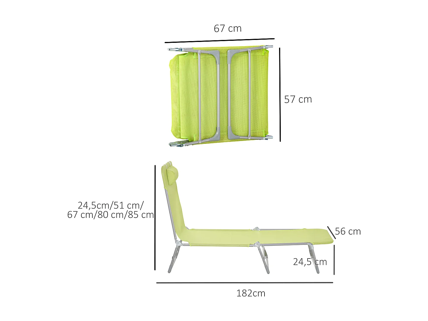 Bain de soleil transat pliable dossier réglable 5 positions acier teslin vert