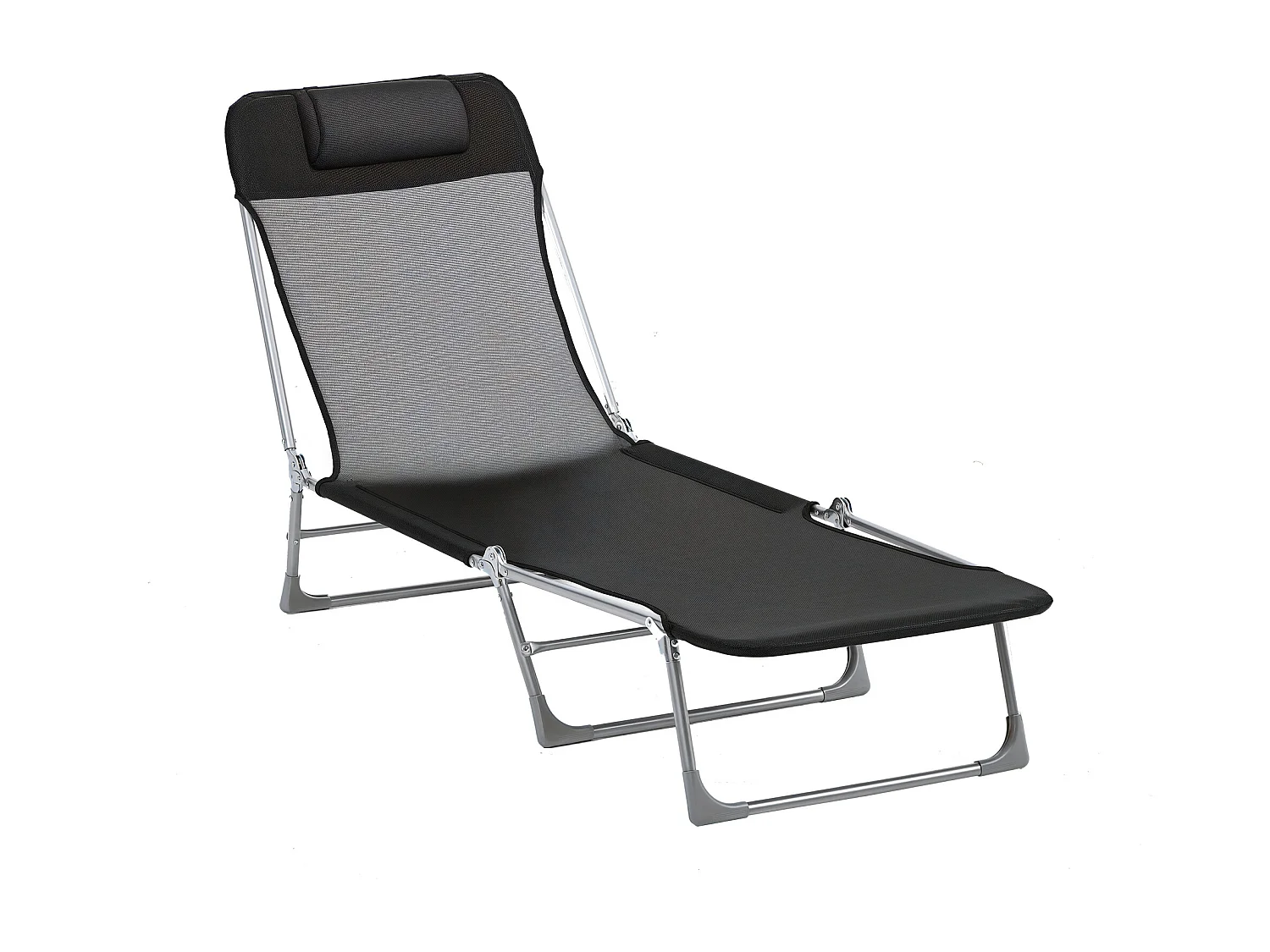 Bain de soleil transat pliable dossier réglable 5 positions acier teslin noir
