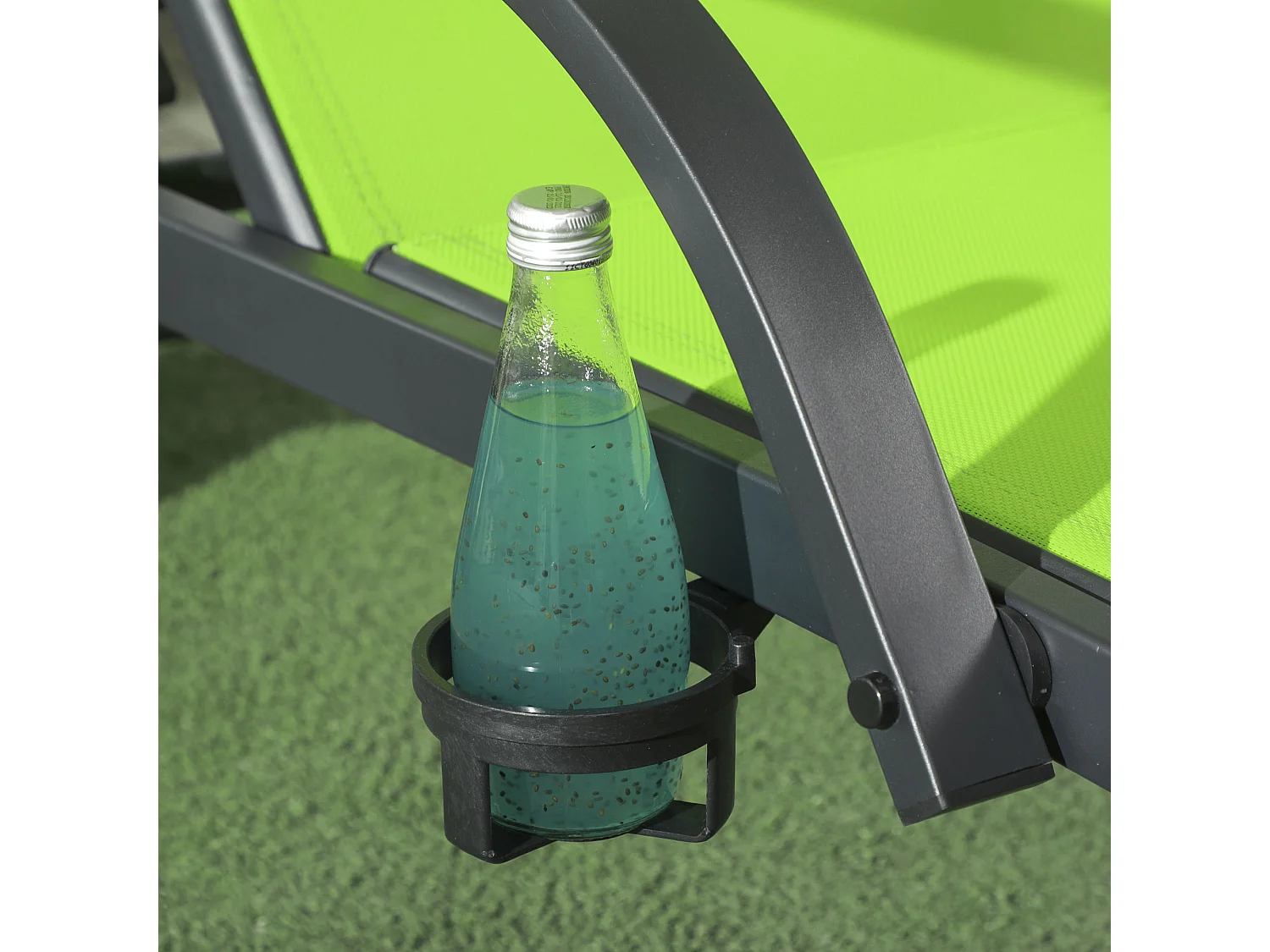 Bain de soleil transat inclinable pare-soleil réglable roulettes acier textilène vert