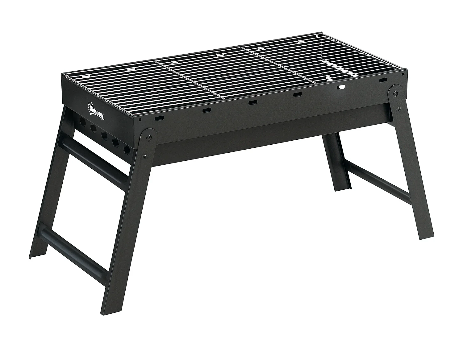 Barbecue à charbon de bois pliable portable dim. 74L x 30l x 37H cm avec grille acier noir