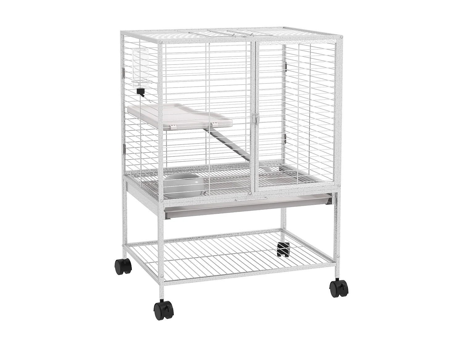 Cage pour rongeurs furet chinchilla plateforme rampe 2 portes biberon gamelle plateau étagère acier gris clair