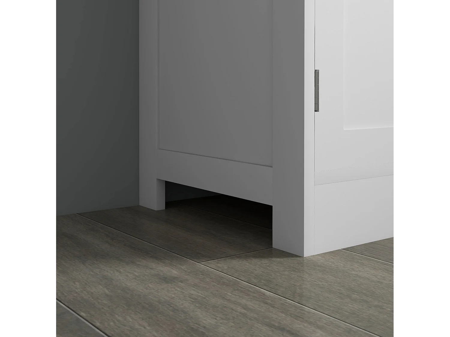 Buffet vitrine 4 portes 2 étagères style contemporain poignées métal noir MDF panneaux blanc