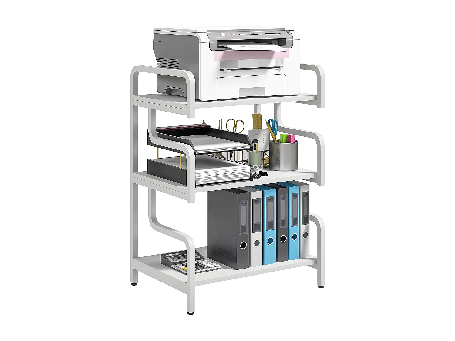 Étagère de rangement 3 niveaux - support d'imprimante - acier panneaux blanc