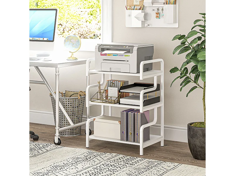 Étagère de rangement 3 niveaux - support d'imprimante - acier panneaux blanc