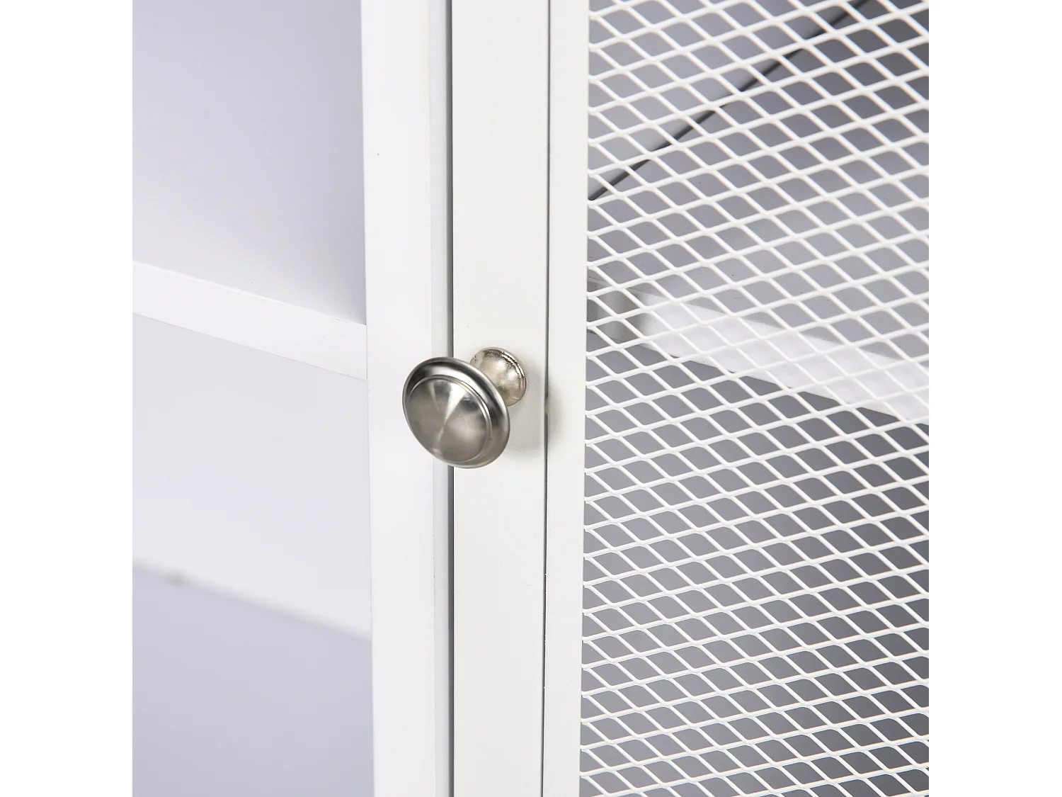 Buffet 4 compartiments porte grillagée avec étagère - dim. 120L x 37l x 81,5H cm - acier panneaux blanc