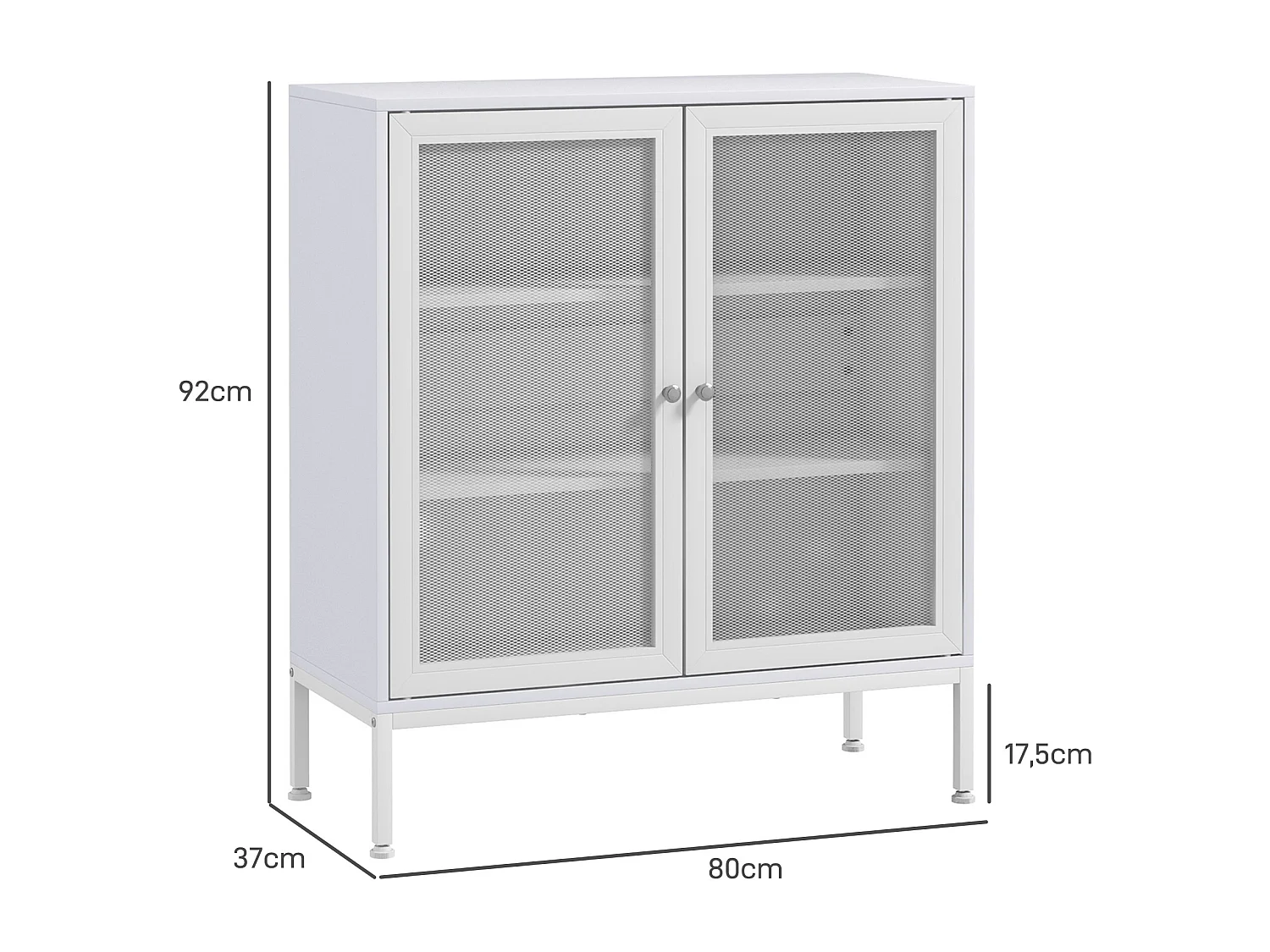 Buffet 2 portes grillagées 2 étagères dim. 80L x 37l x 92H cm acier panneaux blanc