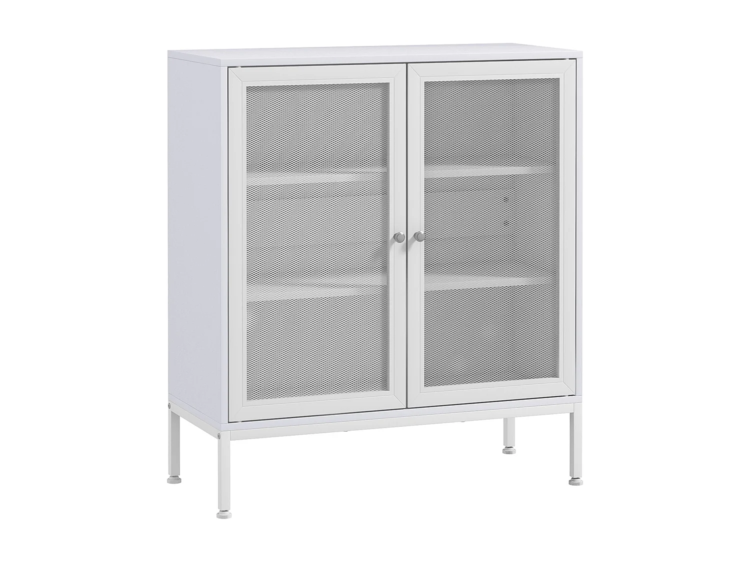 Buffet 2 portes grillagées 2 étagères dim. 80L x 37l x 92H cm acier panneaux blanc