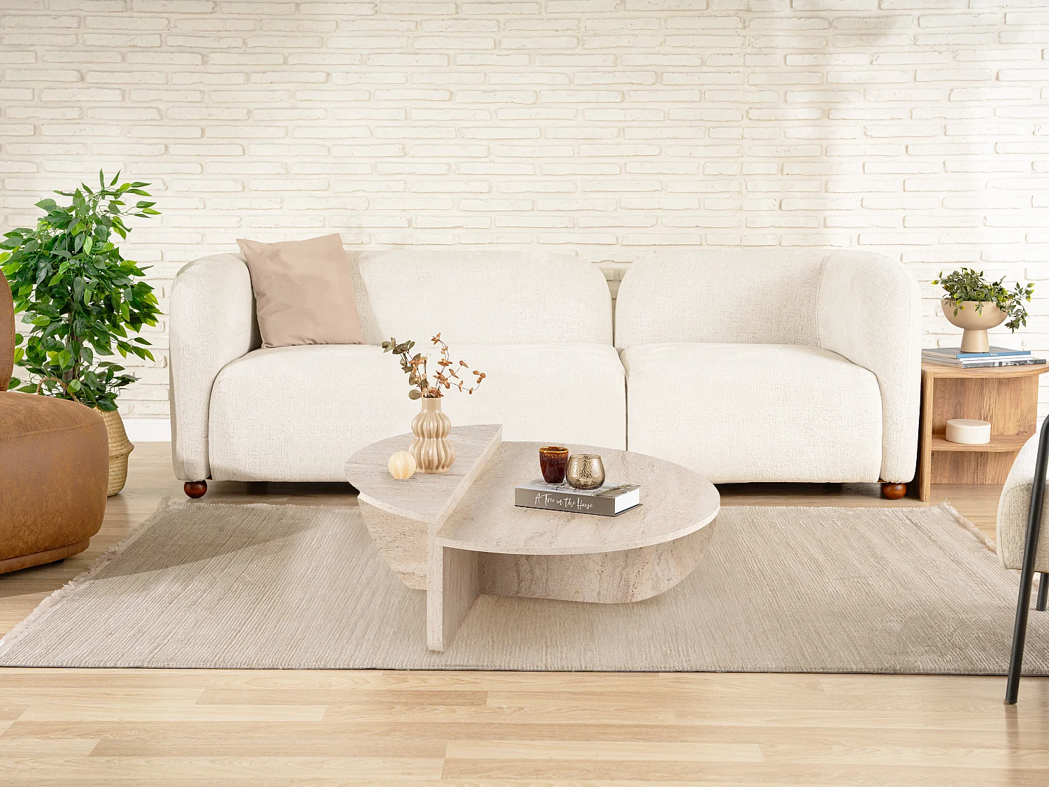 Lot de 2 tables basses - Effet travertin beige - ALOEVA