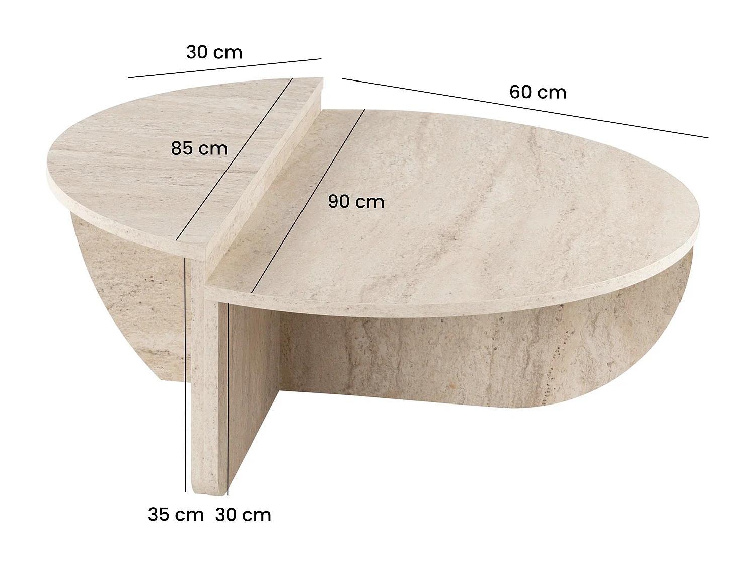 Couchtisch 2-teilig - Travertin-Optik - Beige- ALOEVA