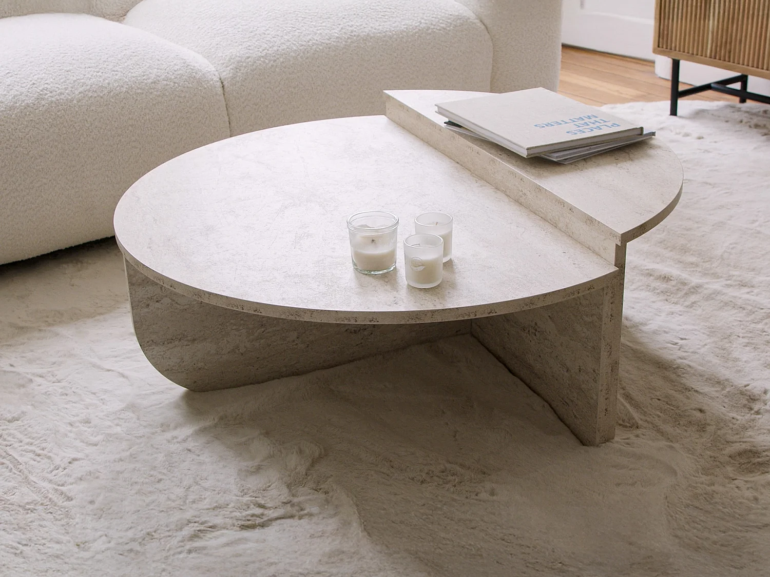 Lot de 2 tables basses - Effet travertin beige - ALOEVA