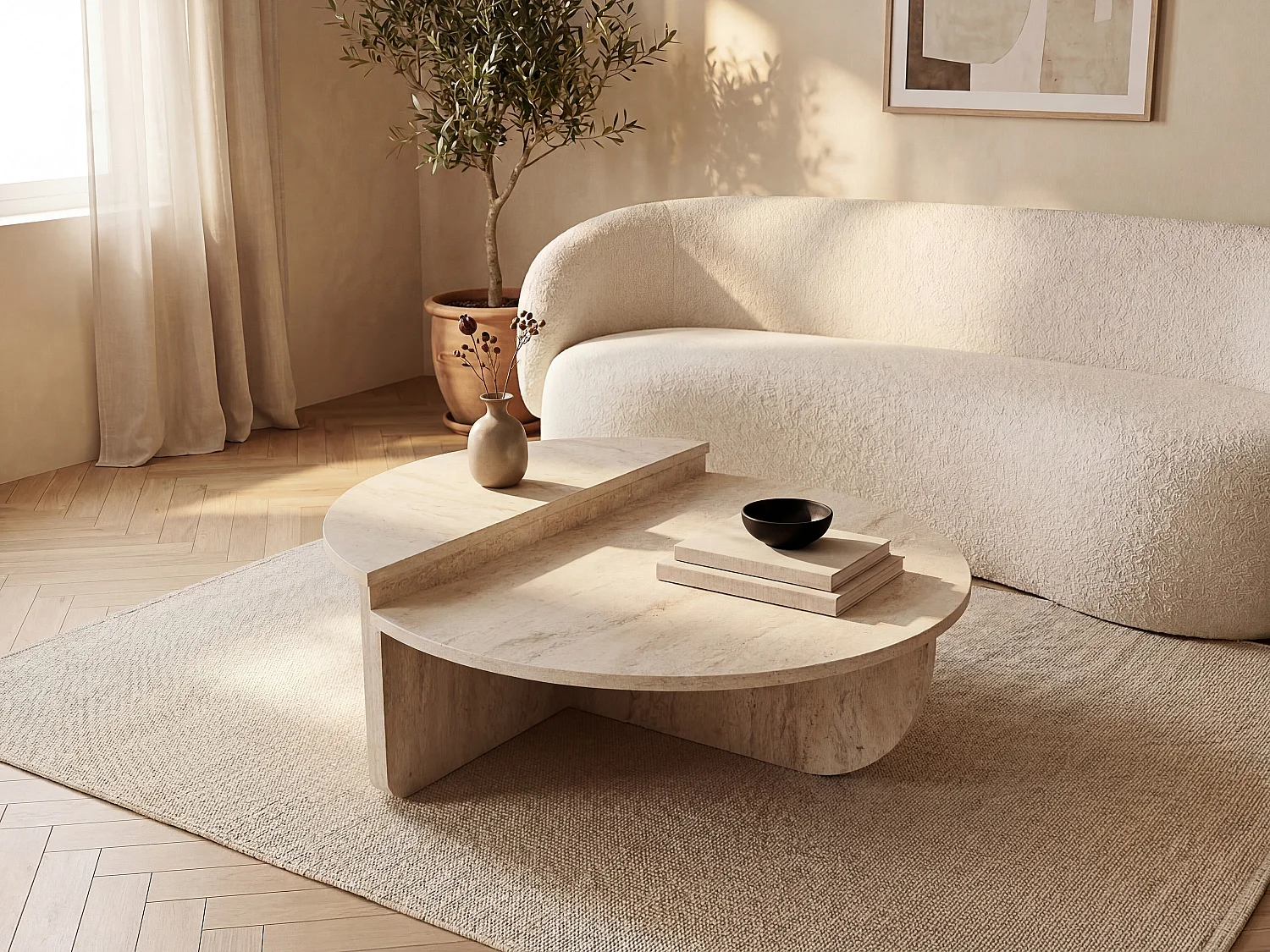 Lot de 2 tables basses - Effet travertin beige - ALOEVA