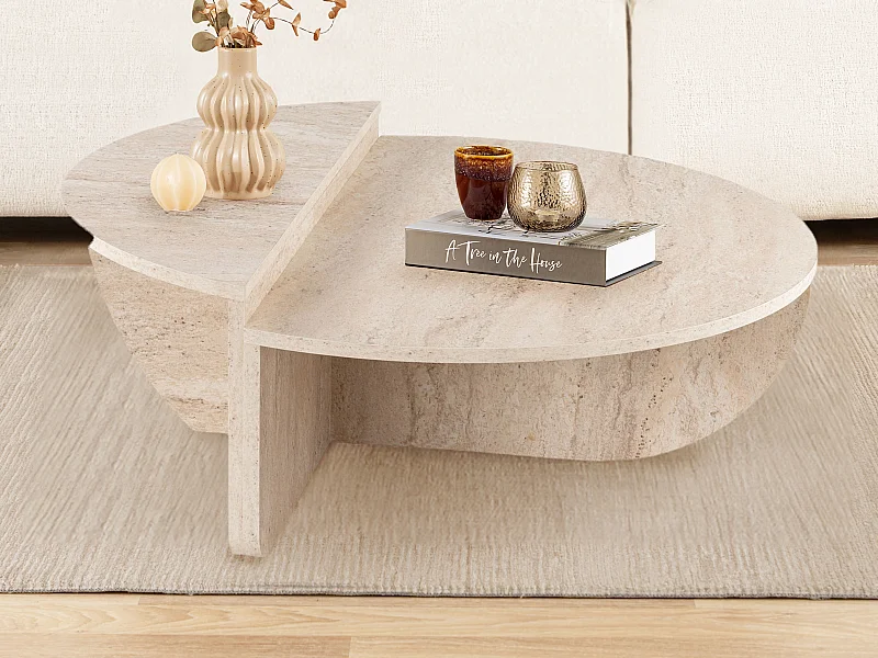 Lot de 2 tables basses - Effet travertin beige - ALOEVA