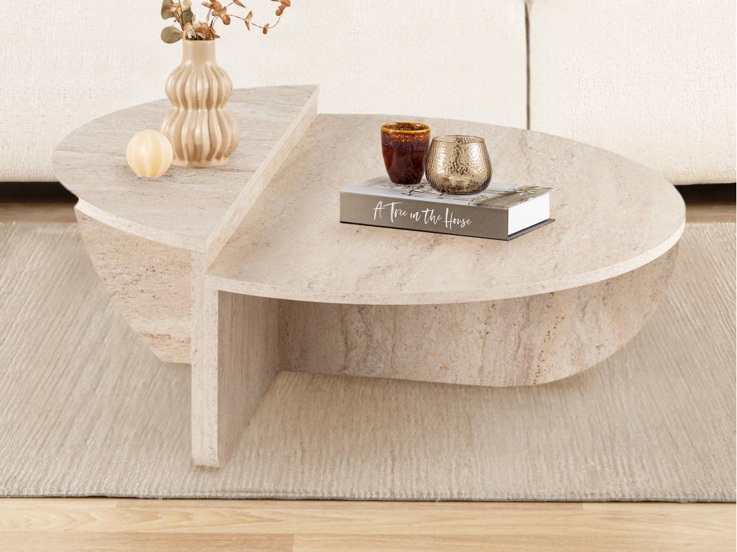Set van 2 salontafels - Beige travertijneffect - ALOEVA
