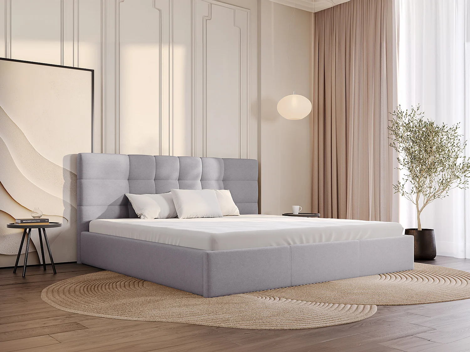 Bett mit Bettkasten - 200 x 200 cm - Stoff - Grau - ELIAVA von Pascal Morabito