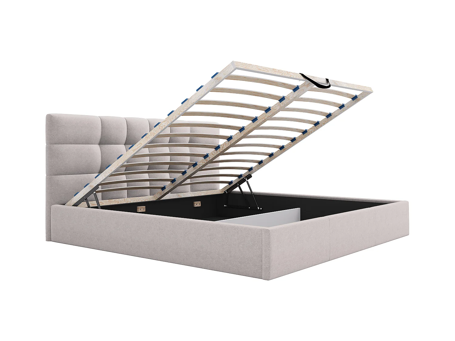 Oppbevaringsseng 200x200 cm i stoff beige ELIAVA av PASCAL MORABITO