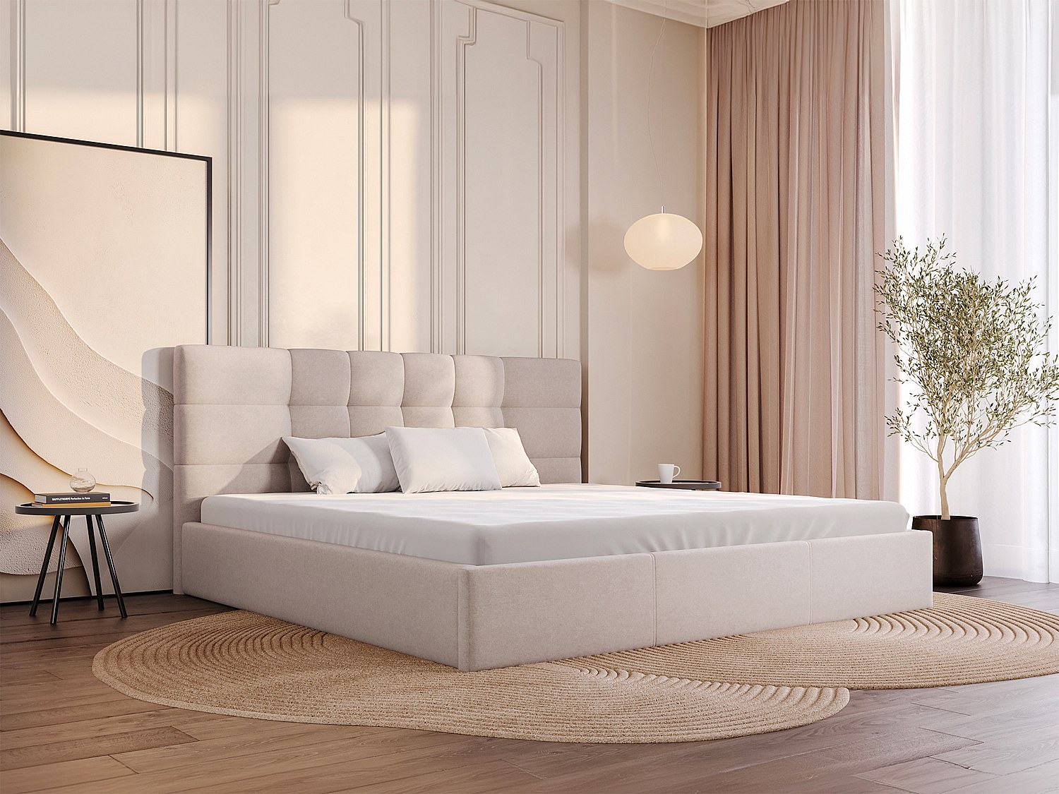 Vente-unique Bett Mit Bettkasten - 200 X 200 Cm - Stoff - Beige - Eliava