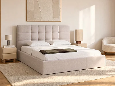 Letto con contenitore 200 x 200 cm Tessuto Beige - ELIAVA