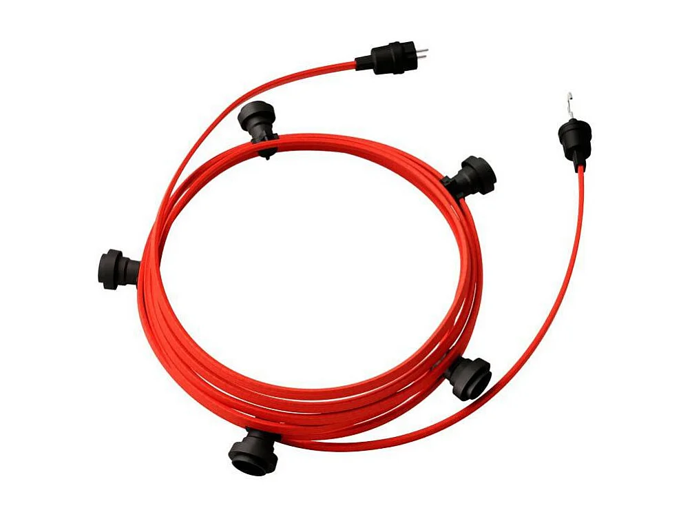 Ghirlanda da Esterni Lumet System 7.5m con 5 Portalampade E27 Nero CATE27N075 CREATIVE-CABLES Rosso