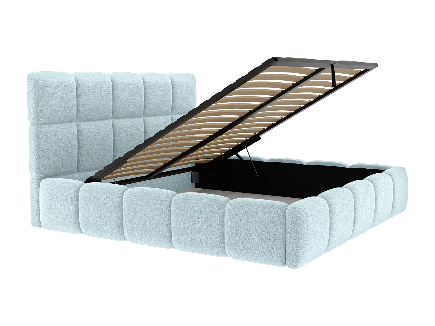 Lit coffre 140 x 190 cm - Tissu texturé - Bleu ciel - DAMADO de Pascal Morabito