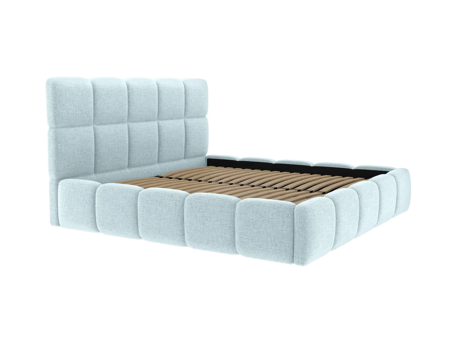 Bett mit Bettkasten - 140 x 190 cm - Strukturstoff - Hellblau - DAMADO von Pascal Morabito