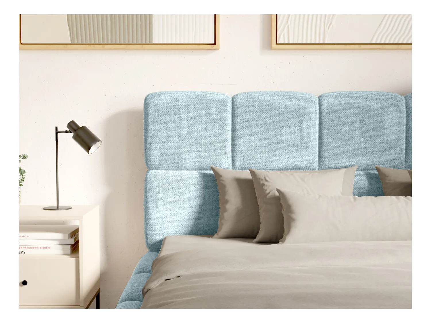 Bett mit Bettkasten - 140 x 190 cm - Strukturstoff - Hellblau - DAMADO von Pascal Morabito