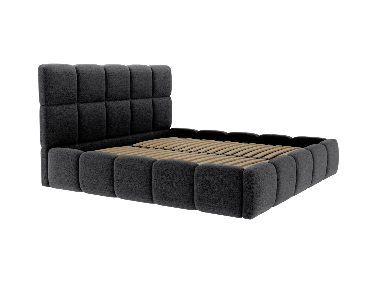 Bett mit Bettkasten - 140 x 190 cm - Strukturstoff - Schwarz - DAMADO von Pascal Morabito