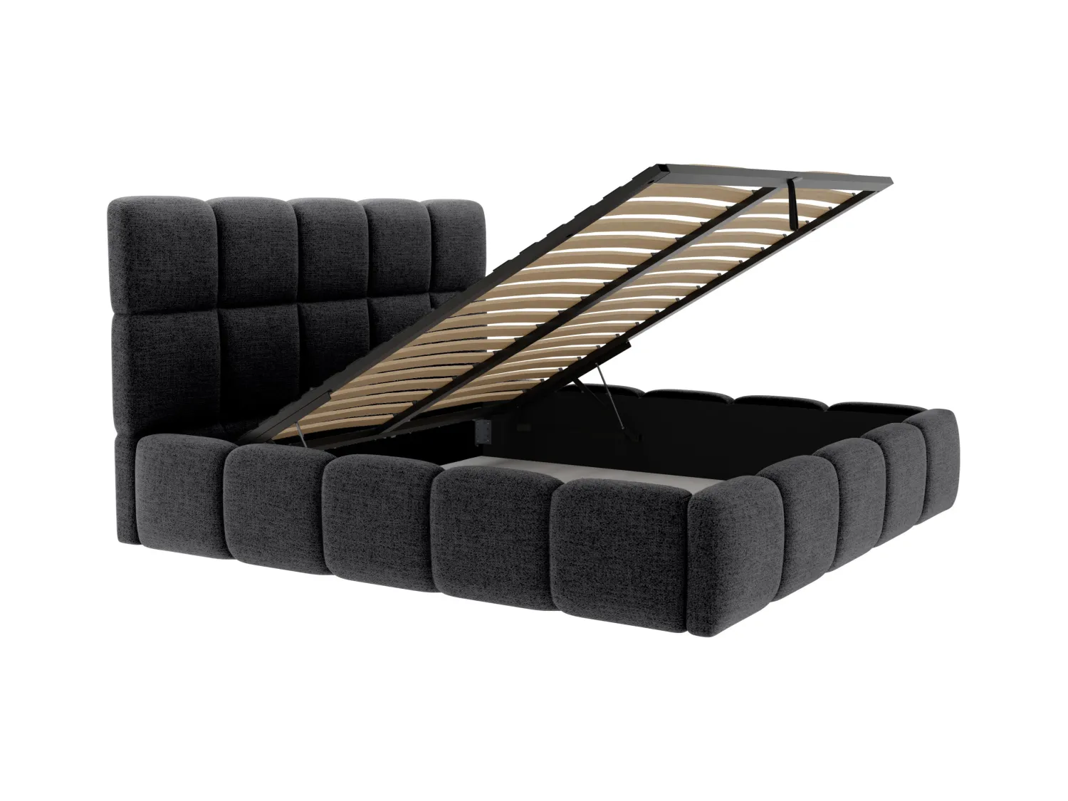 Bett mit Bettkasten - 140 x 190 cm - Strukturstoff - Schwarz - DAMADO von Pascal Morabito