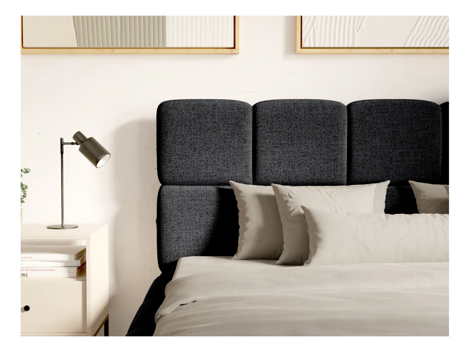 Bett mit Bettkasten - 140 x 190 cm - Strukturstoff - Schwarz - DAMADO von Pascal Morabito