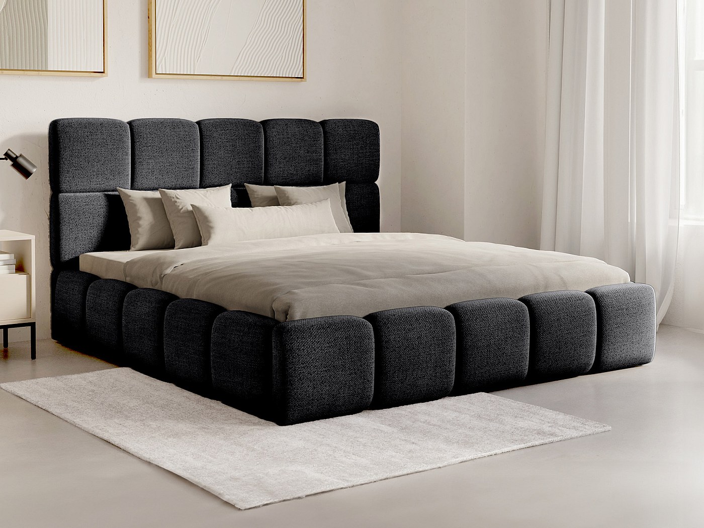 Tititex Tenda da doccia in tessuto di lino sintetico con motivo a scacchiera, stile moderno, 180 x 180 cm, con 12 ganci