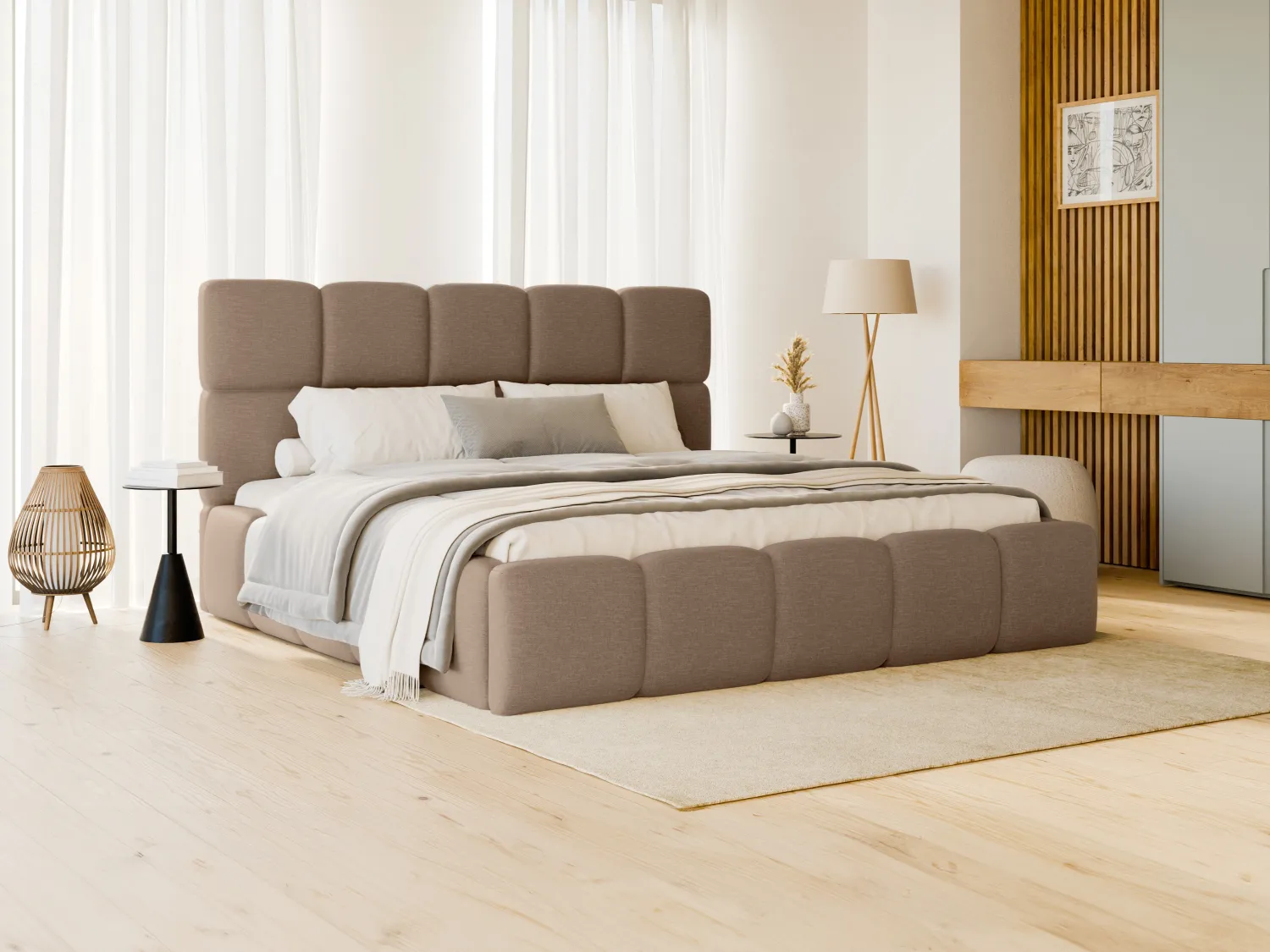 [OLD VERSION]Oppbevaringsseng 200 x 200 cm - Melert stoff - Taupe - DAMADO fra Pascal Morabito