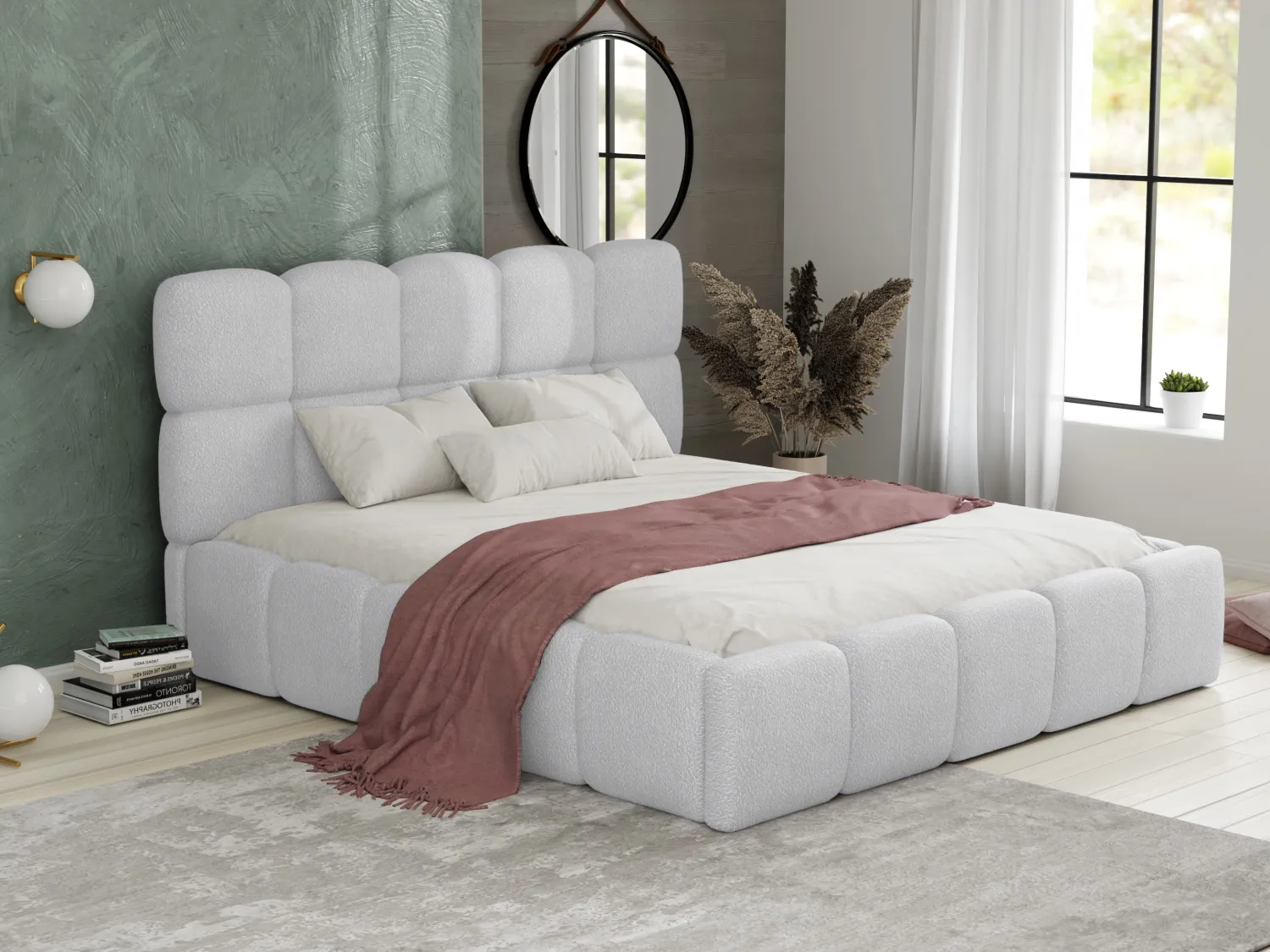 [OLD VERSION]Bett mit Bettkasten - 180 x 200 cm - Bouclé-Stoff - Hellgrau - DAMADO von Pascal Morabito