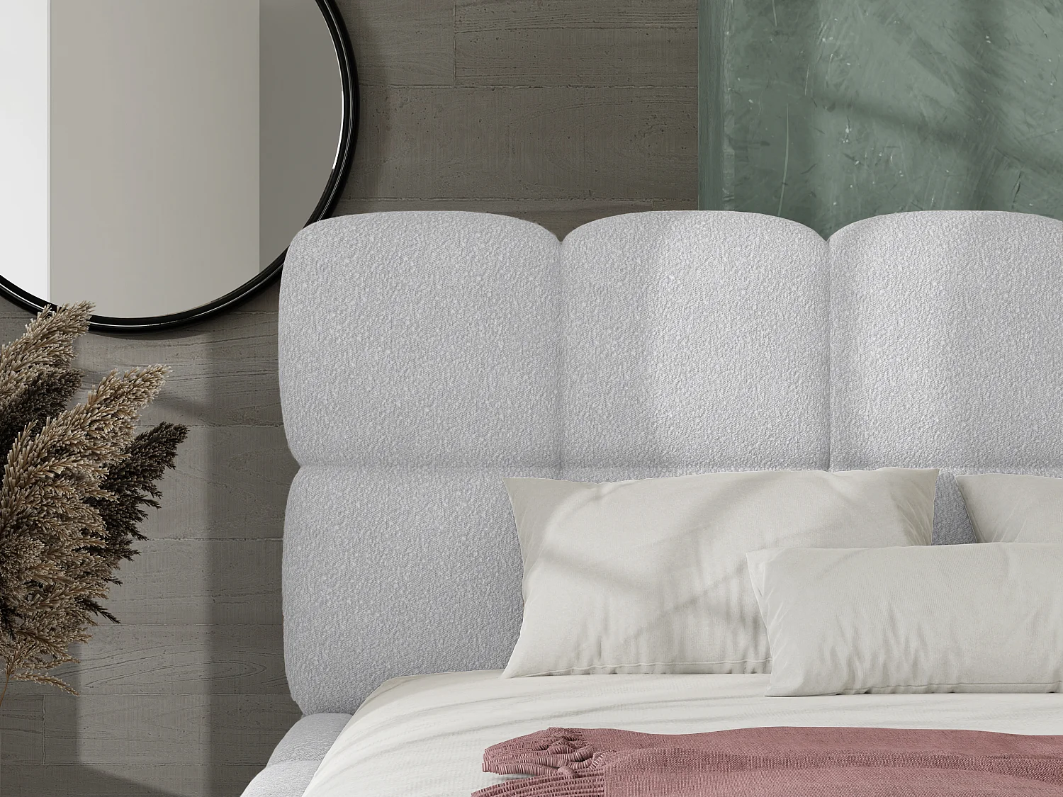 [OLD VERSION]Bett mit Bettkasten - 180 x 200 cm - Bouclé-Stoff - Hellgrau - DAMADO von Pascal Morabito