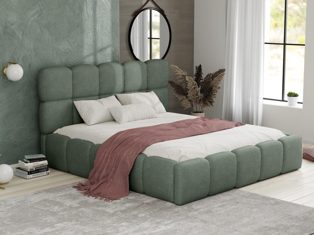 Lit coffre 180 x 200 cm - Tissu bouclette - Vert amande - DAMADO de Pascal Morabito