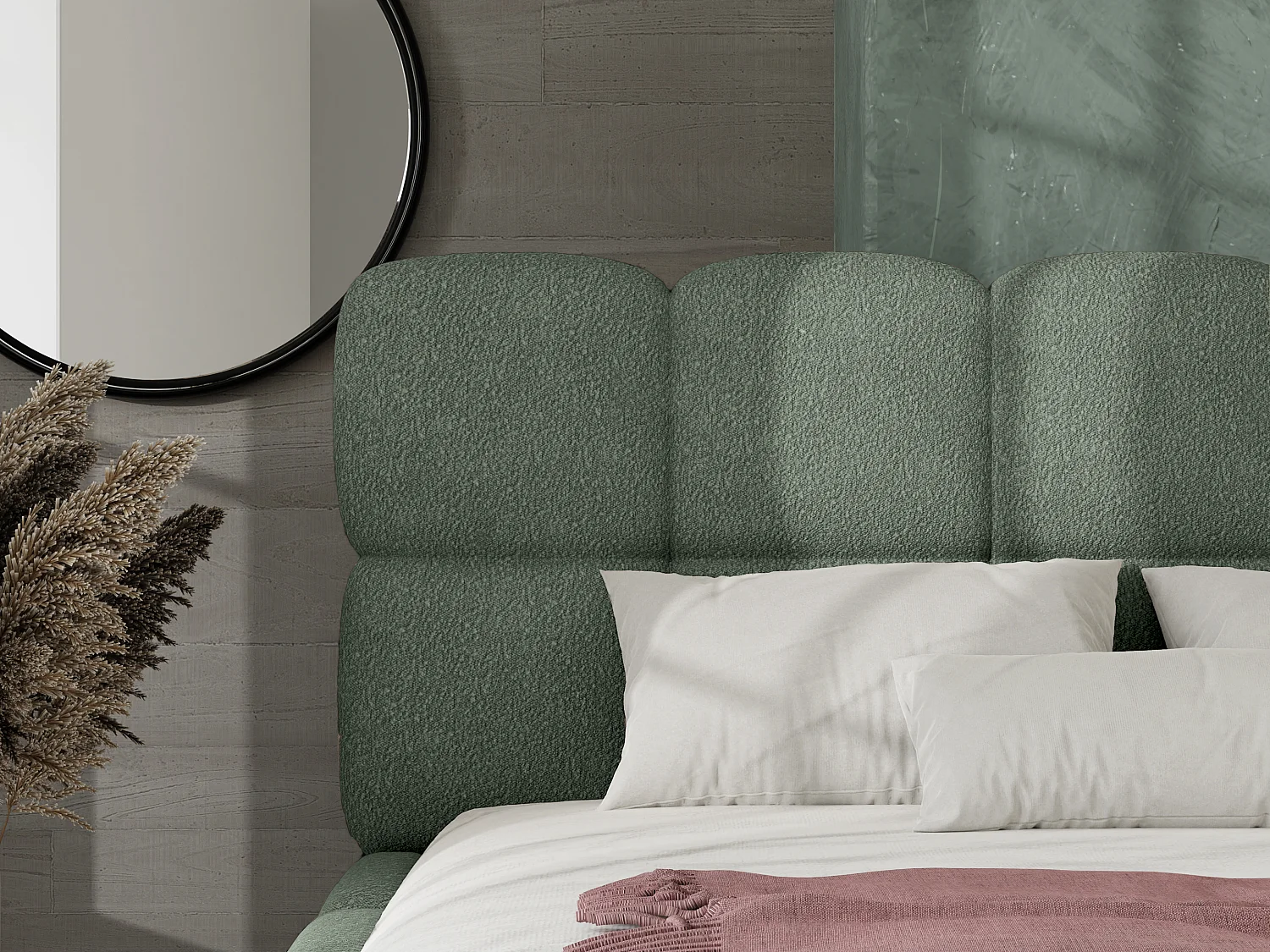 [OLD VERSION]Lit coffre 200 x 200 cm - Tissu bouclette - Vert amande - DAMADO de Pascal Morabito