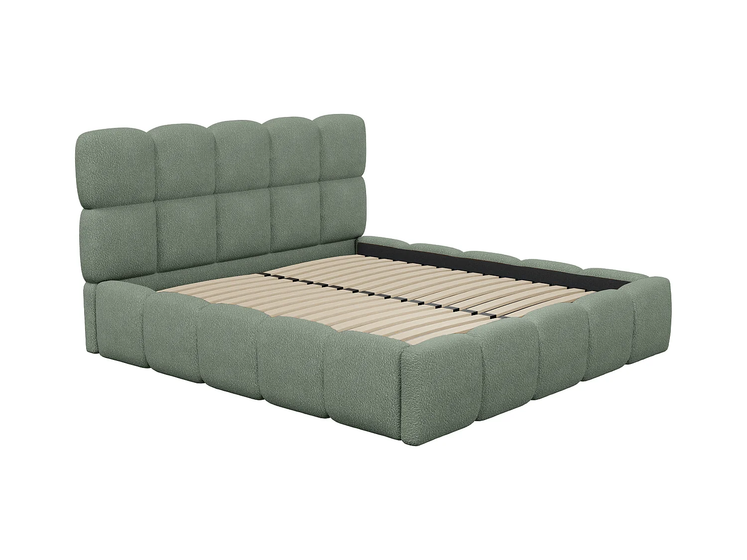 [OLD VERSION]Bett mit Bettkasten - 200 x 200 cm - Bouclé-Stoff - Mandelgrün - DAMADO von Pascal Morabito