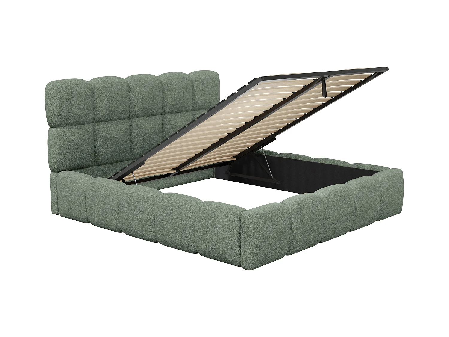 [OLD VERSION]Bett mit Bettkasten - 200 x 200 cm - Bouclé-Stoff - Mandelgrün - DAMADO von Pascal Morabito