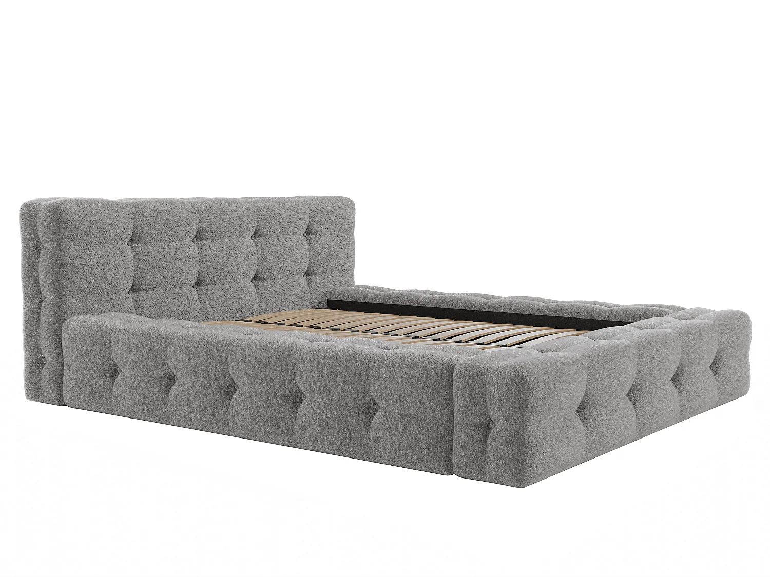 Lit capitonné 180 x 200 cm - Tissu bouclette - Gris clair - LERUCO de Pascal Morabito