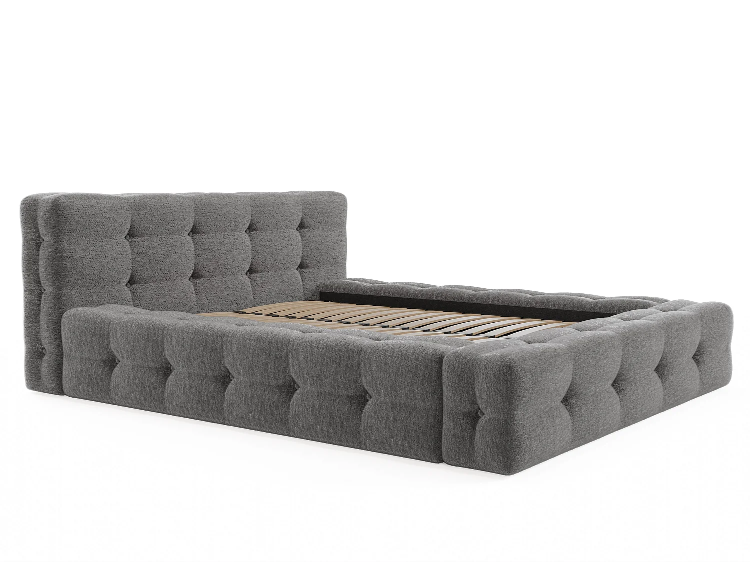 Lit capitonné 140 x 190 cm - Tissu bouclette - Gris anthracite - LERUCO de Pascal Morabito