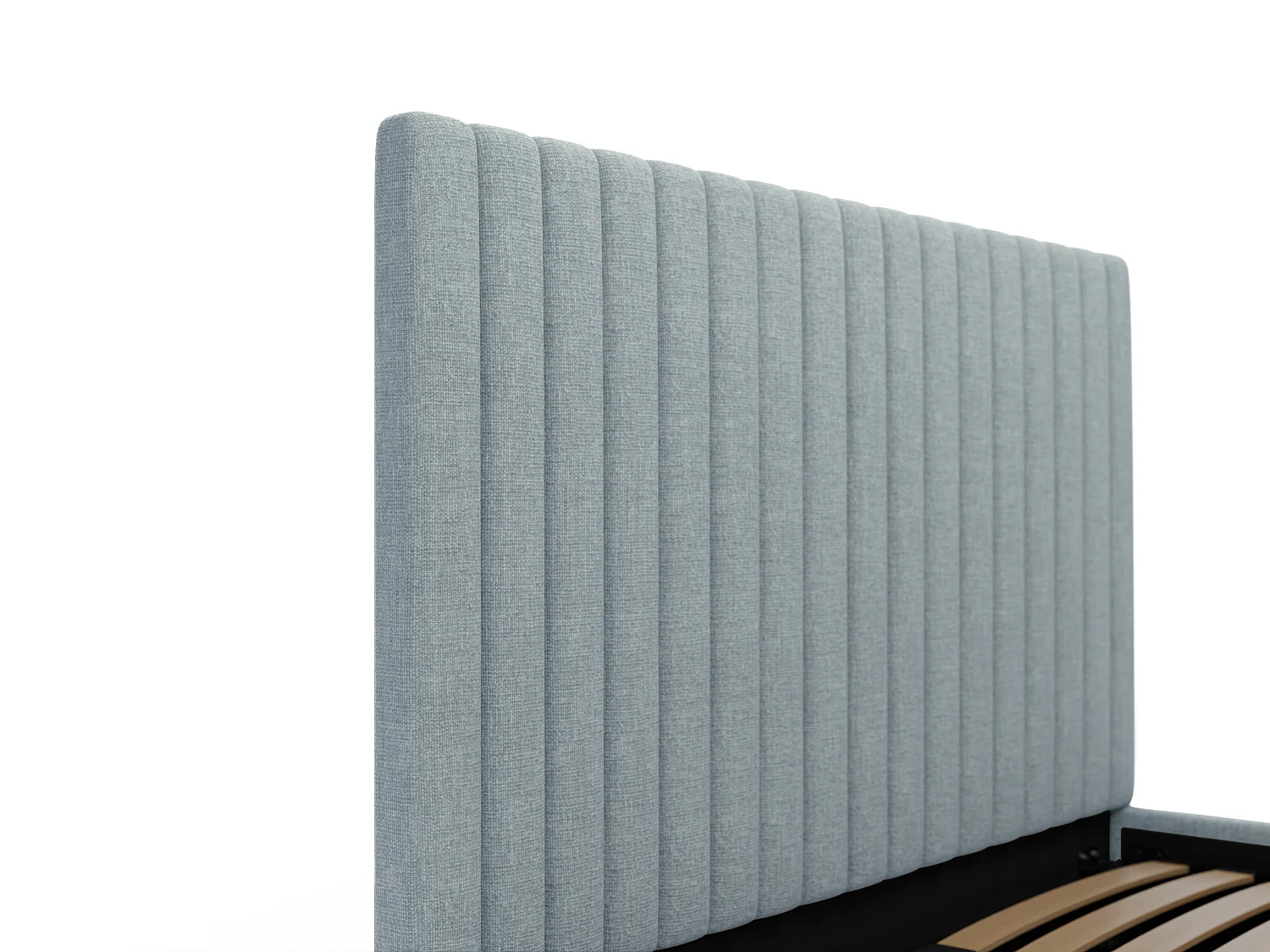 Lit coffre 180 x 200 cm avec tête de lit coutures verticales - Tissu - Bleu ciel - SARAH