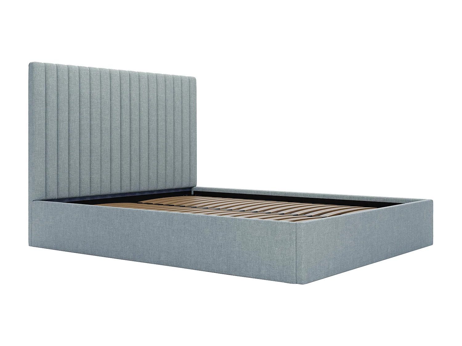 Lit coffre 180 x 200 cm avec tête de lit coutures verticales - Tissu - Bleu ciel - SARAH