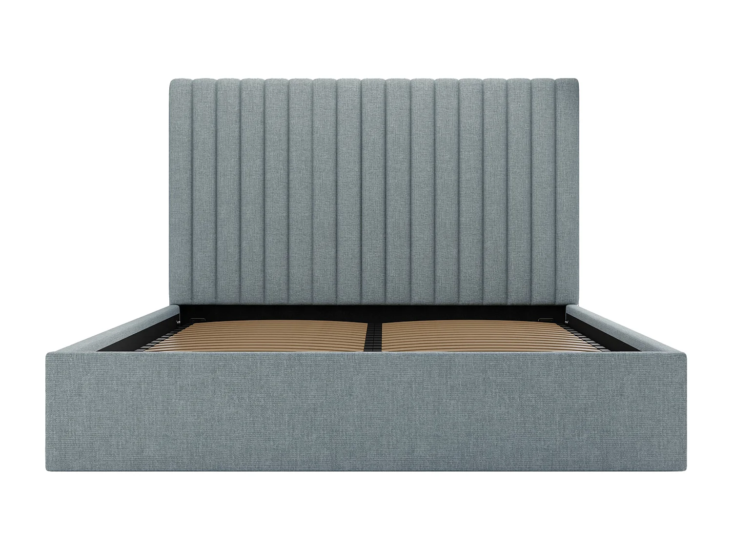 Lit coffre 180 x 200 cm avec tête de lit coutures verticales - Tissu - Bleu ciel - SARAH