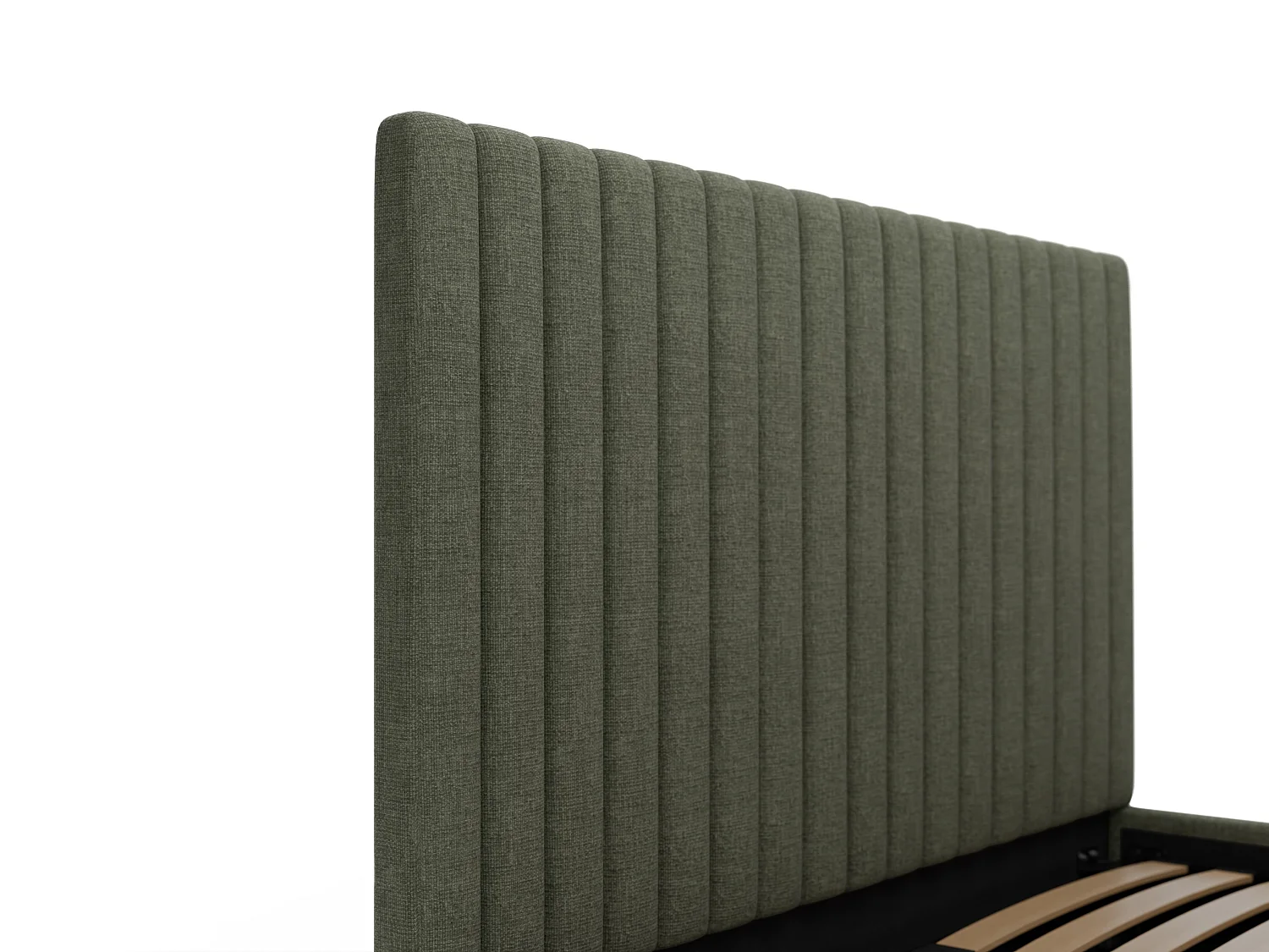 Lit coffre 180 x 200 cm avec tête de lit coutures verticales - Tissu - Kaki - SARAH