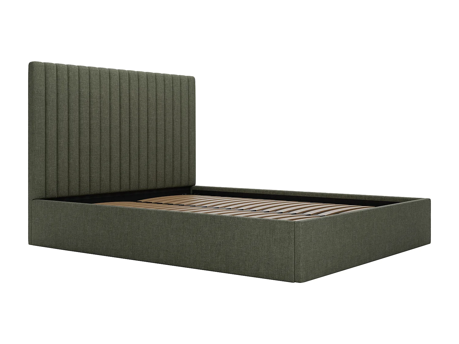 Lit coffre 180 x 200 cm avec tête de lit coutures verticales - Tissu - Kaki - SARAH