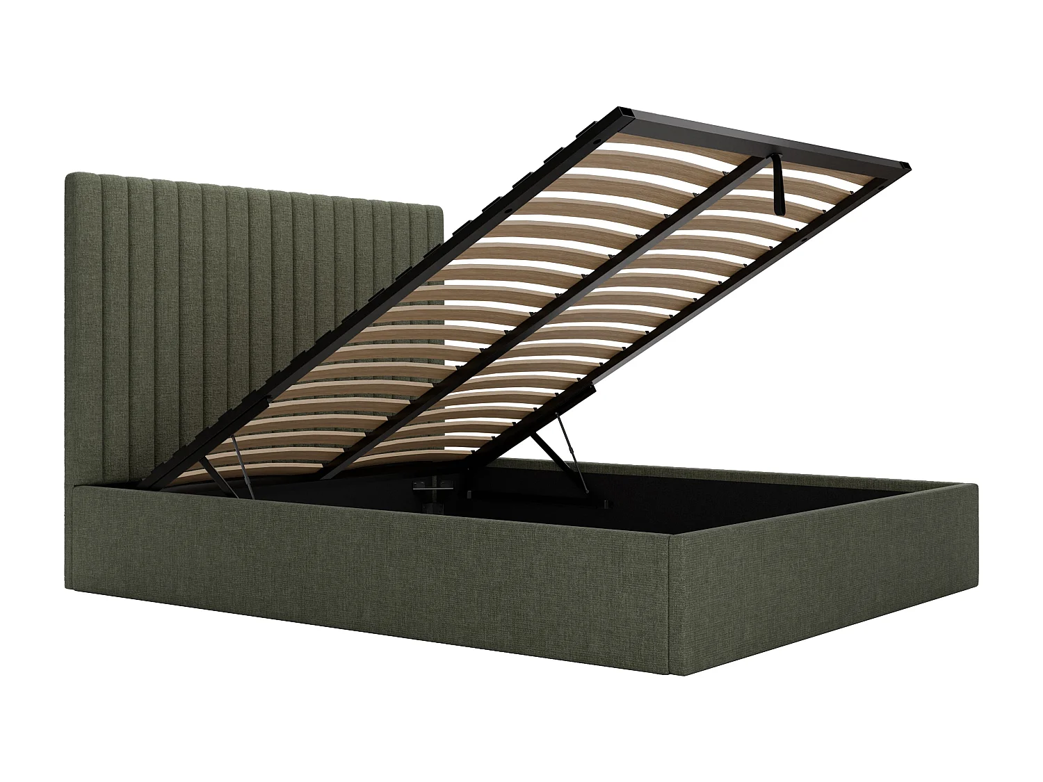 Lit coffre 180 x 200 cm avec tête de lit coutures verticales - Tissu - Kaki - SARAH