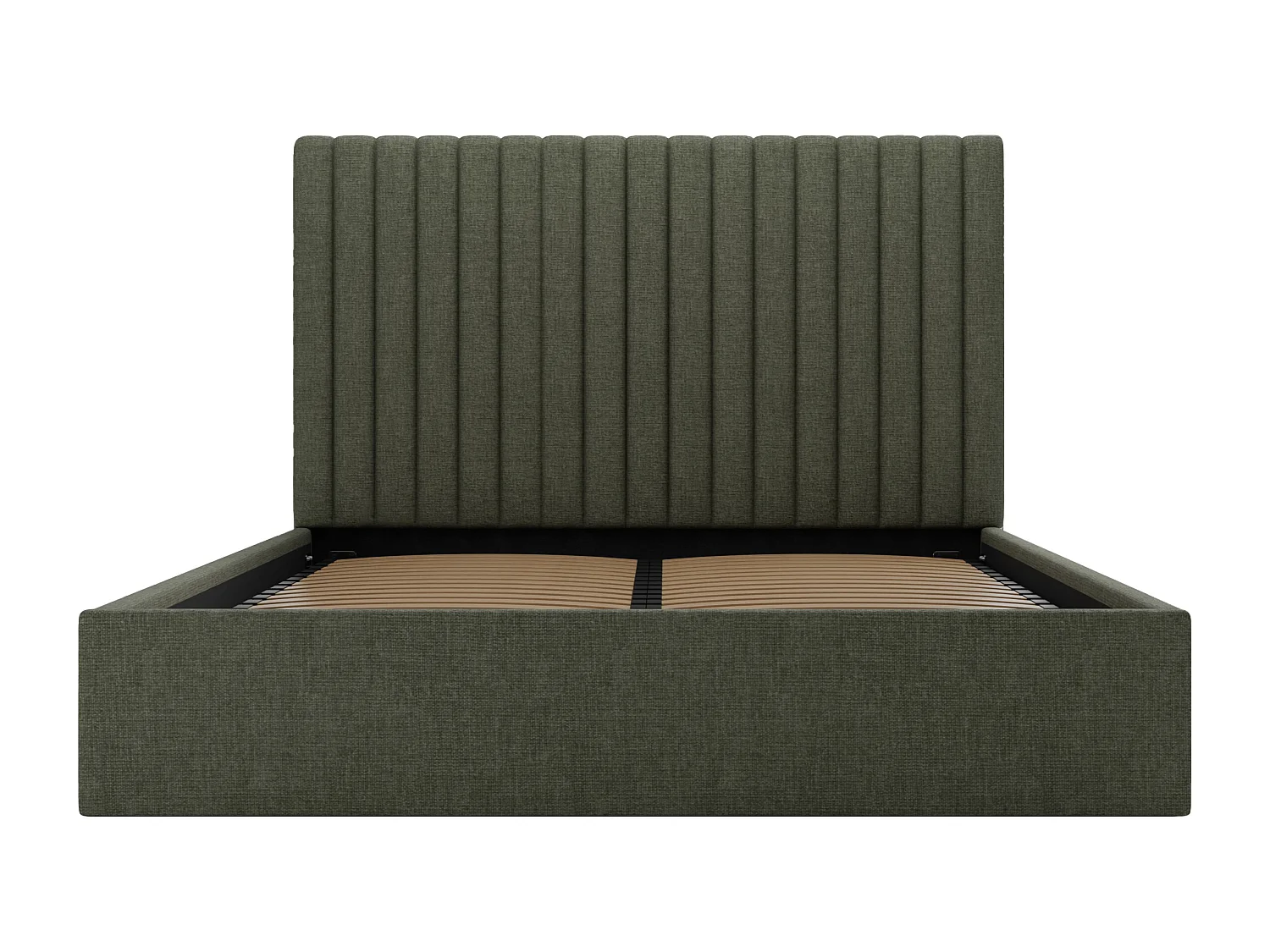 Lit coffre 180 x 200 cm avec tête de lit coutures verticales - Tissu - Kaki - SARAH