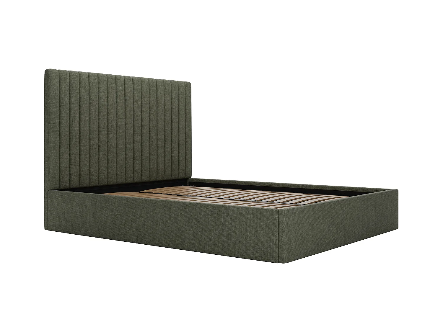 Seng med oppbevaring 180 x 200 cm med vertikale sømmer på hodegavlen - Stoff - Khaki - SARAH