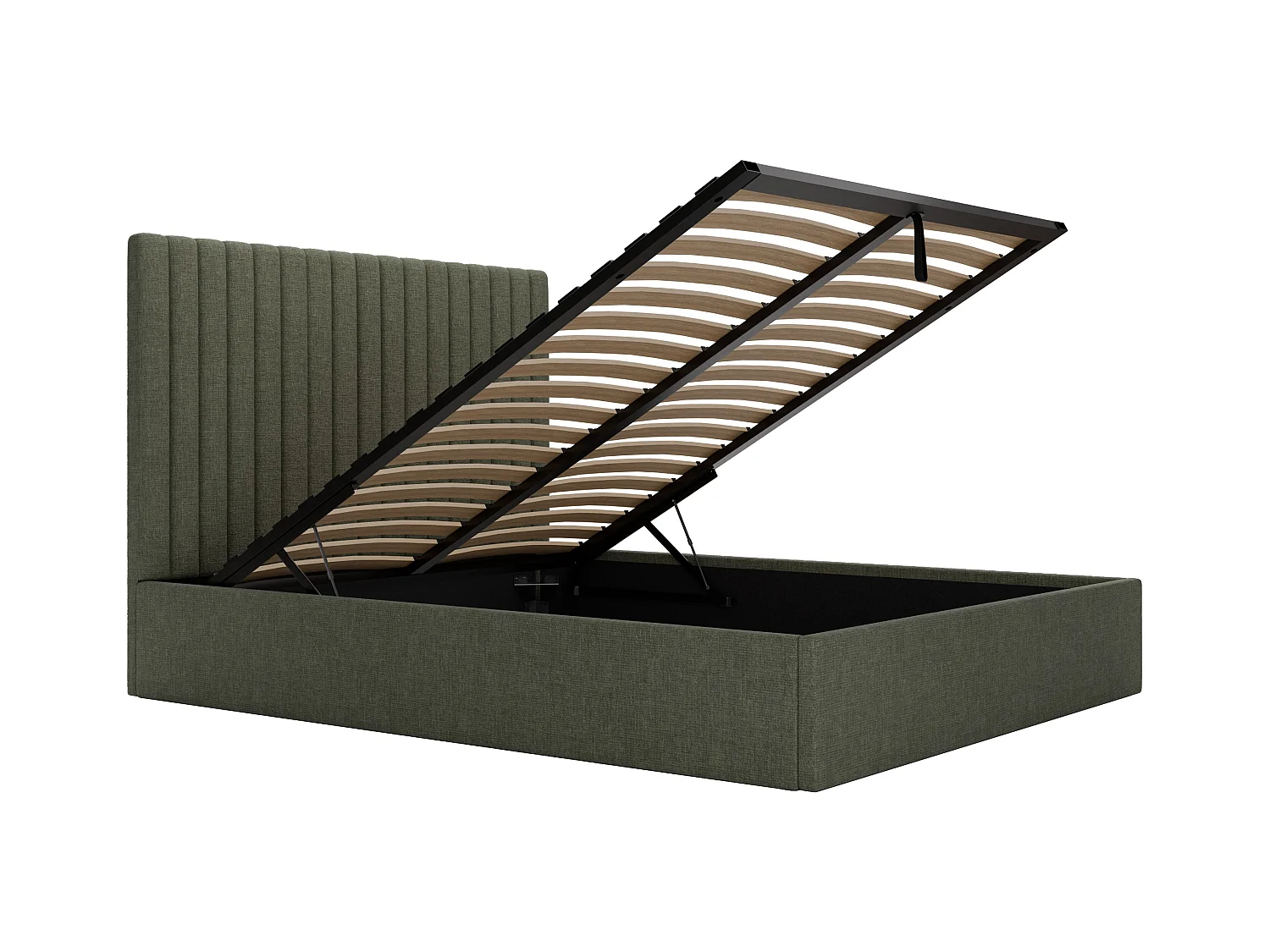 Seng med oppbevaring 180 x 200 cm med vertikale sømmer på hodegavlen - Stoff - Khaki - SARAH