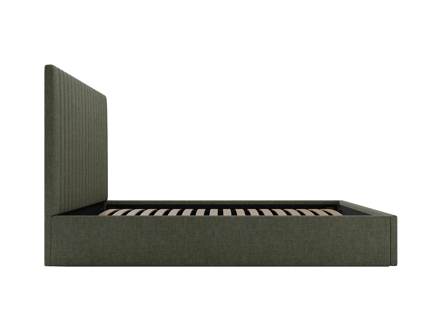 Lit coffre 180 x 200 cm avec tête de lit coutures verticales - Tissu - Kaki - SARAH