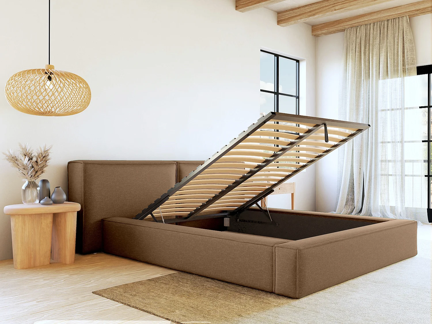 [OLD VERSION]Sengekiste 200 x 200 cm - Stoff - Stoff - Taupe - TIMANO av Pascal Morabito