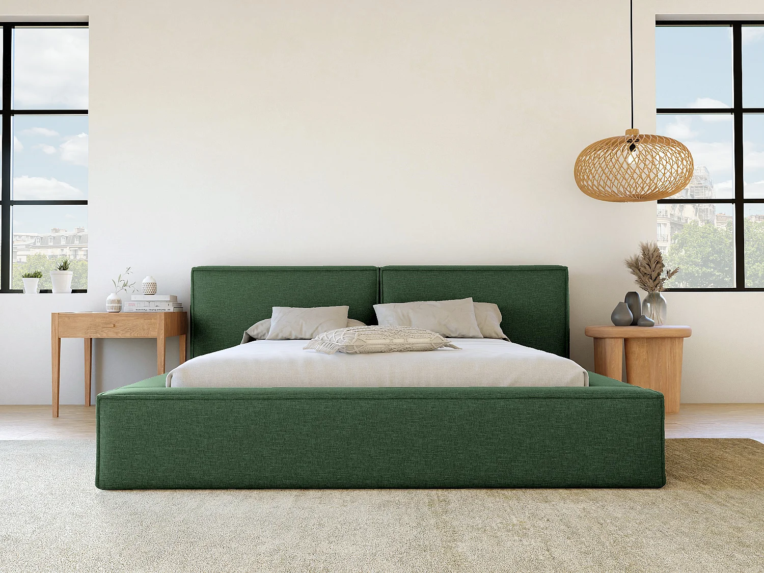 [OLD VERSION]Bett mit Bettkasten - 200 x 200 cm - Stoff - Tannengrün - TIMANO von Pascal Morabito